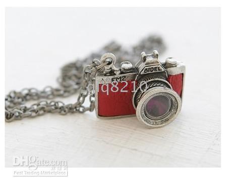 Cute Retro Alloy Simulated Gemston Necklaces Fashion Long Style mini-camera Pendant Newest 15pcs/lot