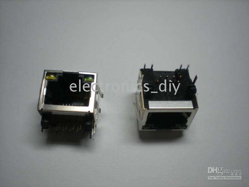 6 pcs RJ45 Modular Network PCB Jack 56 8P LAN Connector Shielded with LED Lamp Side entry