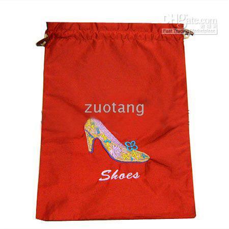 Högkvalitativ Bunk Silk Fabric Broderade Travel Shoe Bags Förvaring Drawstring Reusable Skoöverdrag Partihandel 10st / Pack Mix Färgfri