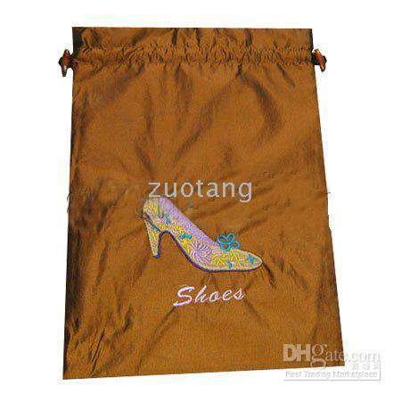 Högkvalitativ Bunk Silk Fabric Broderade Travel Shoe Bags Förvaring Drawstring Reusable Skoöverdrag Partihandel 10st / Pack Mix Färgfri
