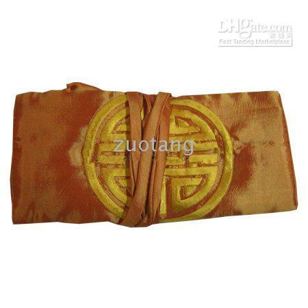 Lucky Jewelry Roll Bag Bracelets Pouch 10pcs Mix Color 11*7 inch Silk Embroidery Rope Zip Jewel Bags