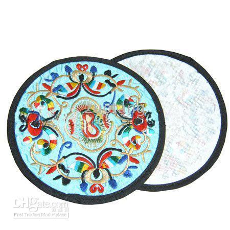 Personalized Fabric Vintage 2 Coasters Sets Wedding Favor Gift Round Embroidered Design 10 sets/lot (1set=2pcs) mix color Free shipping