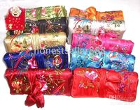 12 Mixed colours EMBROIDERED BROCADE SILK JEWELRY ROLLS Pouc...