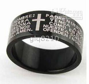 Classic Titanium Steel Rings Bible Cross Pattern Ring Never Fade Color No Allergy Blue NEW 25pcs/lot