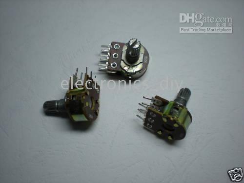 100 st per parti Dual Stereo Potentiometer Krukor B50K 6pins Split Shaft 15mm W / NUTS Weber