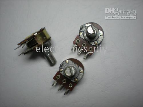 100 pcs per Lot Dual Stereo Potentiometer Pots B50K 6pins Split Shaft 15mm w/ Nuts & Washer