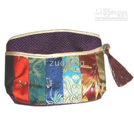 Kolorowe Patchwork Mały Zipper Torba Kosmetyczna Vintage Kobiety Chiny Luksusowy Jedwabniczy Brocade Tkaniny Tassel Makeup Case Magazyn Studka
