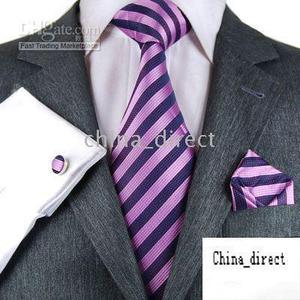 Slipsar Mens Set Silk Slips Hanky ​​Manschettknappar Handgjorda 4 st Set 24sets / Lot # 1753