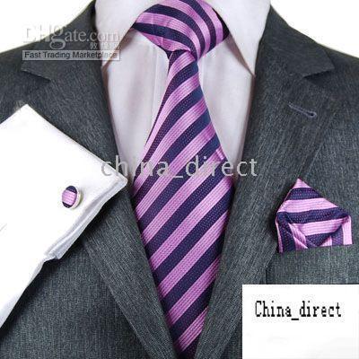 Cravates Mens Set Silk NeckTie Boutons de manchette Hanky ​​Handmade 4 pcs set 24sets / lot # 1753