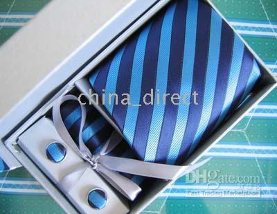 Jedwabny Tie Polyster + Hanky ​​+ Cufflinks Krawat Zestaw Mankietów Krawat, Krawaty, Przycisk mankiet 12ets / Lot # 1225