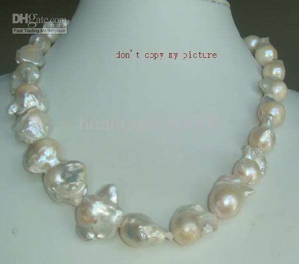 Fine Pearl Smycken Natural 18-22mm South Sea White Pearls Halsband 20inches 14k