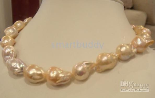 Fine Pearls Jewelry genuine 25mm baroque south sea pink pearl necklace 18inches 14k