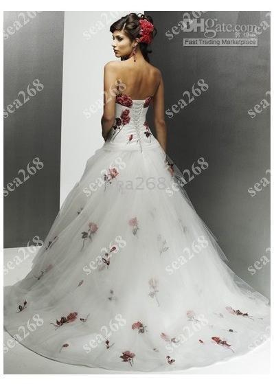 white wedding dress with red roses
