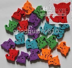 

100pcs cat Wood Buttons Sewing Craft Assorted colors Hot, Black