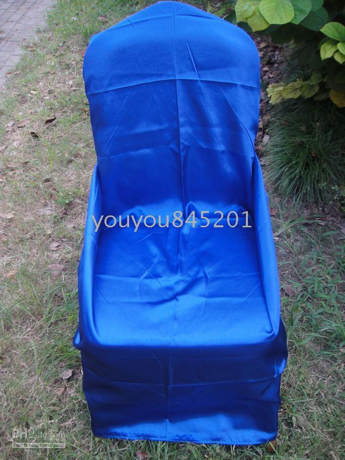 حقيبة كرسي رويال بلو ساتين/كرسي صقيل ذاتي تغطية 100pcs مع شحن مجاني لاستخدام زخرفة الزفاف