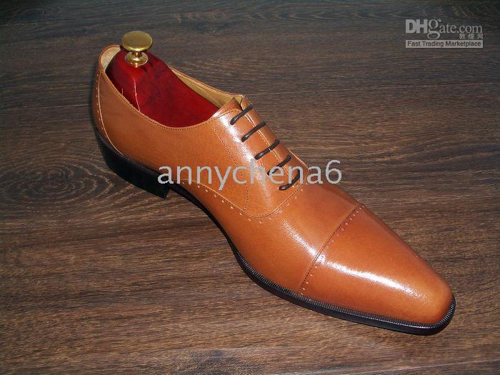 Men Dress shoes Oxfords shoes Men's shoes Genuine calf leather Custom handmade shoes Color brown HD-0122