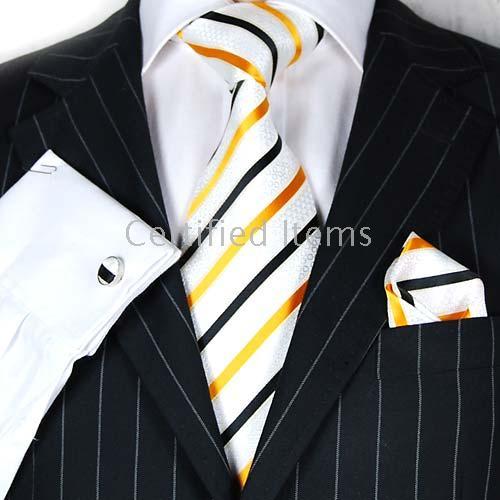 Ensemble de cravates en soie polyester TIE + HANKY + BOUTONS DE MANCHETTE cravate bouton de manchette Cravates, cravates, bouton de manchette # 1776