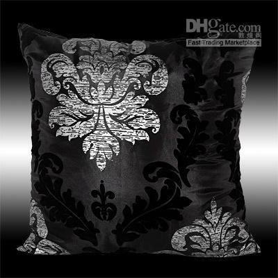 2x Black Silver Damask Throw Pillow Cases Covers 17