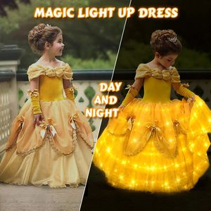 Uporporp princess Belle a mené une robe lumineuse pour les filles de robe de bal pour enfants