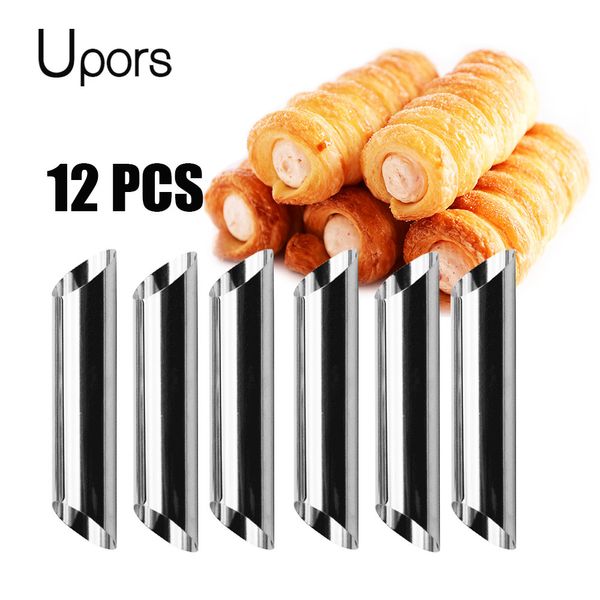 UPORS 12pcs / set Cannoli Formes Gâteau Corne Moule En Acier Inoxydable Cannoli Tubes coquilles Crème Corne Moule Pâtisserie Cuisson Moule 201023