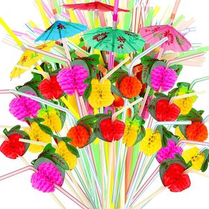 UPORS 50 pièces pailles en plastique jetables parapluie fruits boire hawaïen plage Cocktail accessoires décorations de fête 240103