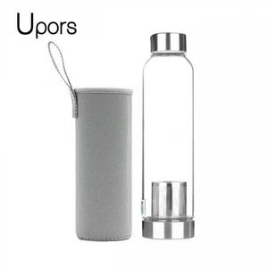 Upors 550 ml Hoge temperatuurbestendige glazen sportwaterfles met thee-infuser + beschermende zak waterfles 210923