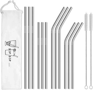 Reusable Stainless Steel Metal Straws Environmentally Friendly Straw with brushes Straight and bent kitchen accessories Festival Party Accessory