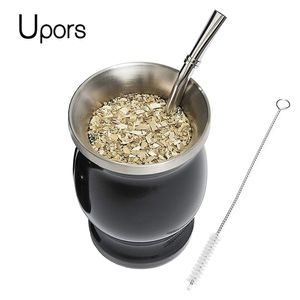 Upors Yerba Mate Cup 304 Roestvrij stalen dubbele muur 8oz Argentijnse Yerba Mate Gourd met bombillas en schoonmaakborstel 210409