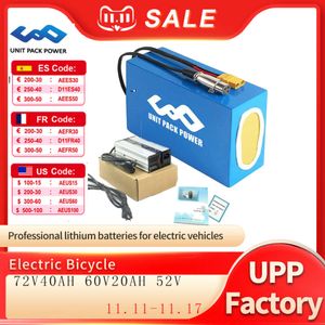 Upp 72V 40AH Ebike Batterij 36V 48V 52V 60V 20AH 25AH Voor 5600W 3000W 1000W Motor Fiets Waterdichte Lithium Batterijen