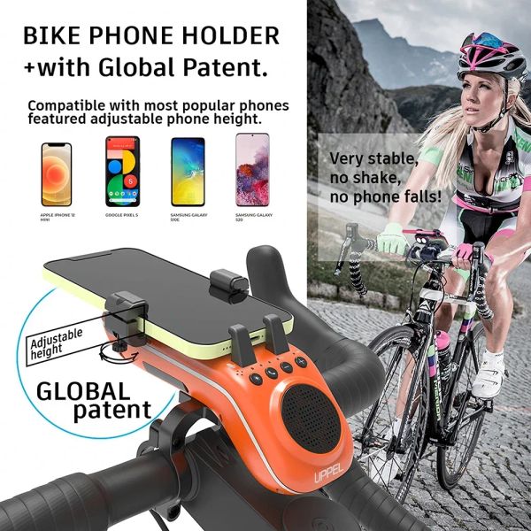 UPPEL 10 en 1 Bike Teléfono Holer con Bank Power Bank Topeador de teléfonos impermeable Bicicleta con altavoz Bluetooth de luz delantera Soporte MTB