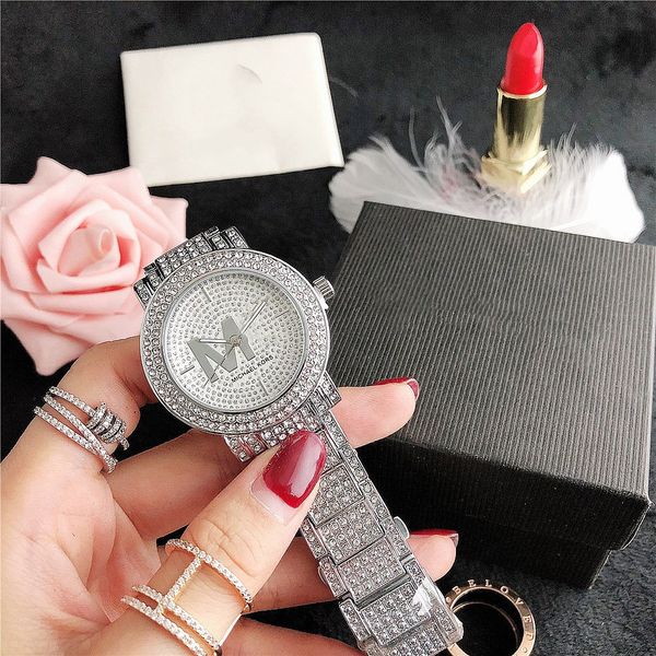 lettre majuscule montre en or femmes montres 37mm robe de mode datejust diamant 5 cadran couleur bracelet en acier inoxydable mouvement à quartz