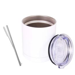 UPS 10oz sublimatie lowball cup reis mok recht tuimelaar 18/8 roestvrij staal dubbele wand vacuüm therm drinkware met deksel stro