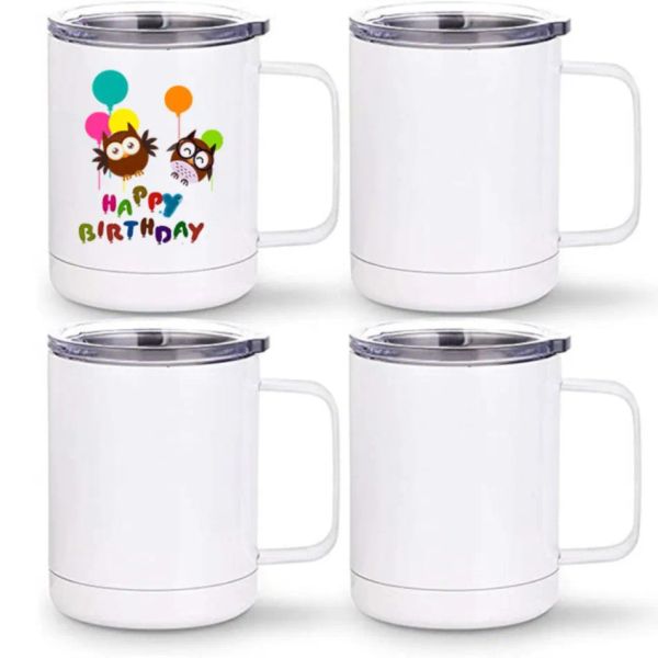 UPS 12 oz sublimation gobelets vierges tasse à café tasse de voiture voyage double paroi isolé sous vide gobelet à eau potable avec poignée et couvercle d'étanchéité