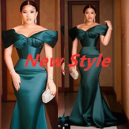 UPS 2022 Plus Size Arabisch Aso Ebi Hunter Green Mermaid Prom Jurken Sweetheart Satin SEXY Evening Formeel feest tweede receptie bruidsmeisje