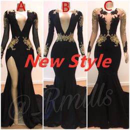 UPS 2022 Sexy Split Side High Gold Lace Mermaid Prom Dresses Crystal kralen Backless avondjurken Hollow Out Front Celebrity Dress