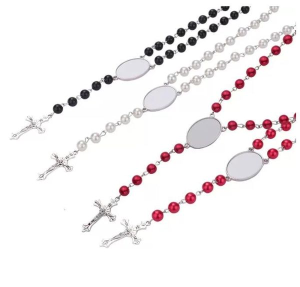 UPS 4 couleurs collier de Sublimation pendentif de transfert de chaleur chapelet collier de perles croix jésus pendentifs en métal