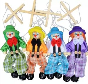 UPS 7 -stijl 25 cm grappig feest voorstander van vintage kleurrijke pull string puppet clown houten marionette handcraft joint activiteiten poppen kinderen kinderen geschenken groothandel 7.23