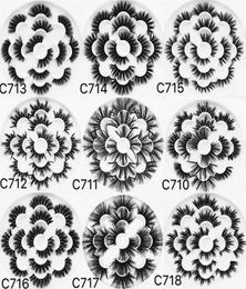 UPS 9 Styles Plateau de fleurs 7 paires 5d Faux de vison cils 7 en 1 Faux de cils d'épaisseur Livre à la main Synthétique 3D Fibre Lash Make5209193