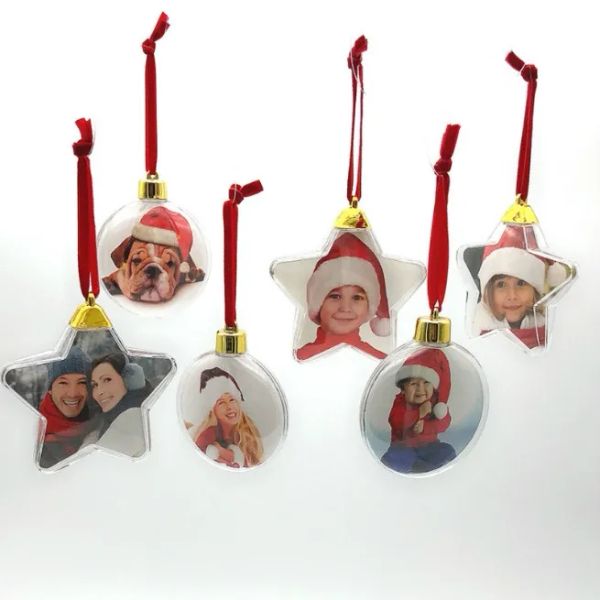 UPS Navidad marco de fotos transparente plástico bola de cinco estrellas decoraciones navideñas DIY árbol de Navidad decoración colgante regalo para niños 10,5