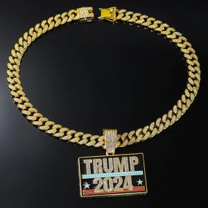 UPS Creative Trump 2024 Volledige diamant mode persoonlijkheid hanger Cubaanse ketting ketting z 5.3