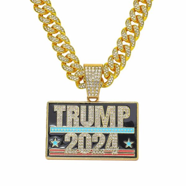 UPS Creative Trump 2024 Full Diamond Fashion Personnalité Pendant Collier de chaîne cubaine Z 5.2