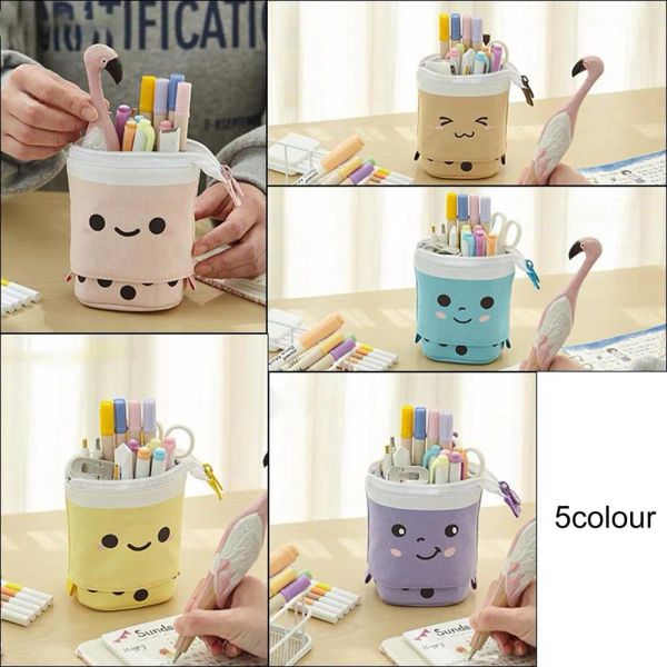 UPS Cute Boba Milk Tea Bolígrafo telescópico Portalápices Estuche de papelería Stand Up Estuche de lápices Papelería Bolsa Caja para estudiantes 6.11