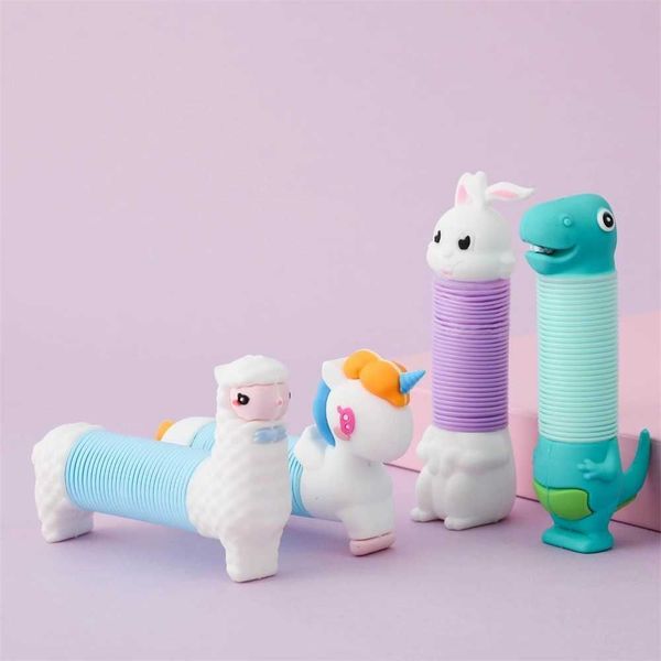 UPS Juguete de descompresión Fidget Anti Estrés Aliviar Tubo Juguetes Cambiables Animal Squeeze Tubos Niños Niños DIY Unicornio Oveja Dinosaurio Conejo Juguete Regalos