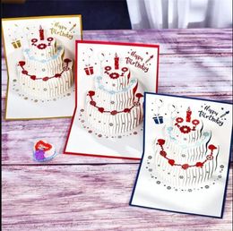 Tarjetas de felicitación de UPS Regalo emergente de pastel de feliz cumpleaños para niños Mamá con sobre regalos hechos a mano I0329