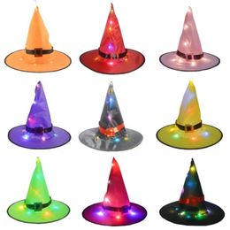 Chapeau de sorcières rougeoyantes d'Halloween UPS avec lumière LED Arbre de suspension extérieur Chapeaux lumineux Décoration de fête à la maison Accessoires de costume de cosplay