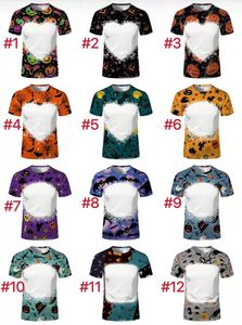 UPS Halloween Shirt Party Supplies Sublimation Blanchi T-shirt Transfert de Chaleur Blanc Bleach Chemise entièrement Polyester t-shirts Tailles US pour Hommes Femmes