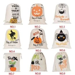 UPS Hot Halloween Candy Bag Gift Sack Treat or Trick Pompoen Gedrukt Canvas Big Bags Halloween Christmas Party Festival Trekkoord Tas 7.23