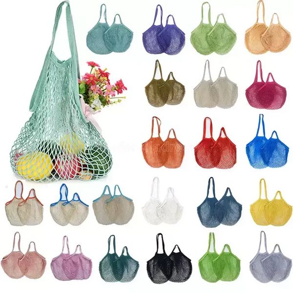 Bolsas de malla de UPS Bolsa de compras de hilo de red de comestibles de algodón reutilizable lavable Bolsa de compras ecológica para frutas y verduras Organizador portátil con asas cortas y largas