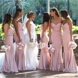 Ups New Blush Pink Sweetheart Satin Sirène Brides Brideshaid Floor Longueur Mariage Invité Long Maid of Honor Robes 2024
