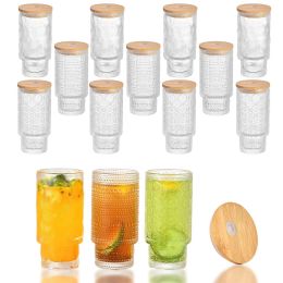 UPS Geribbeld Glaswerk 11oz Vintage Drinkglazen Highball Origami Stijl Glazen Beker Water Drinken voor Drank Sap Bier en Cocktail Set van 4 8,25